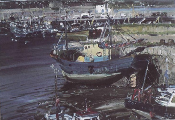 bernard-evans-artist-Newlyn-old-Quay-Harbour-Boats