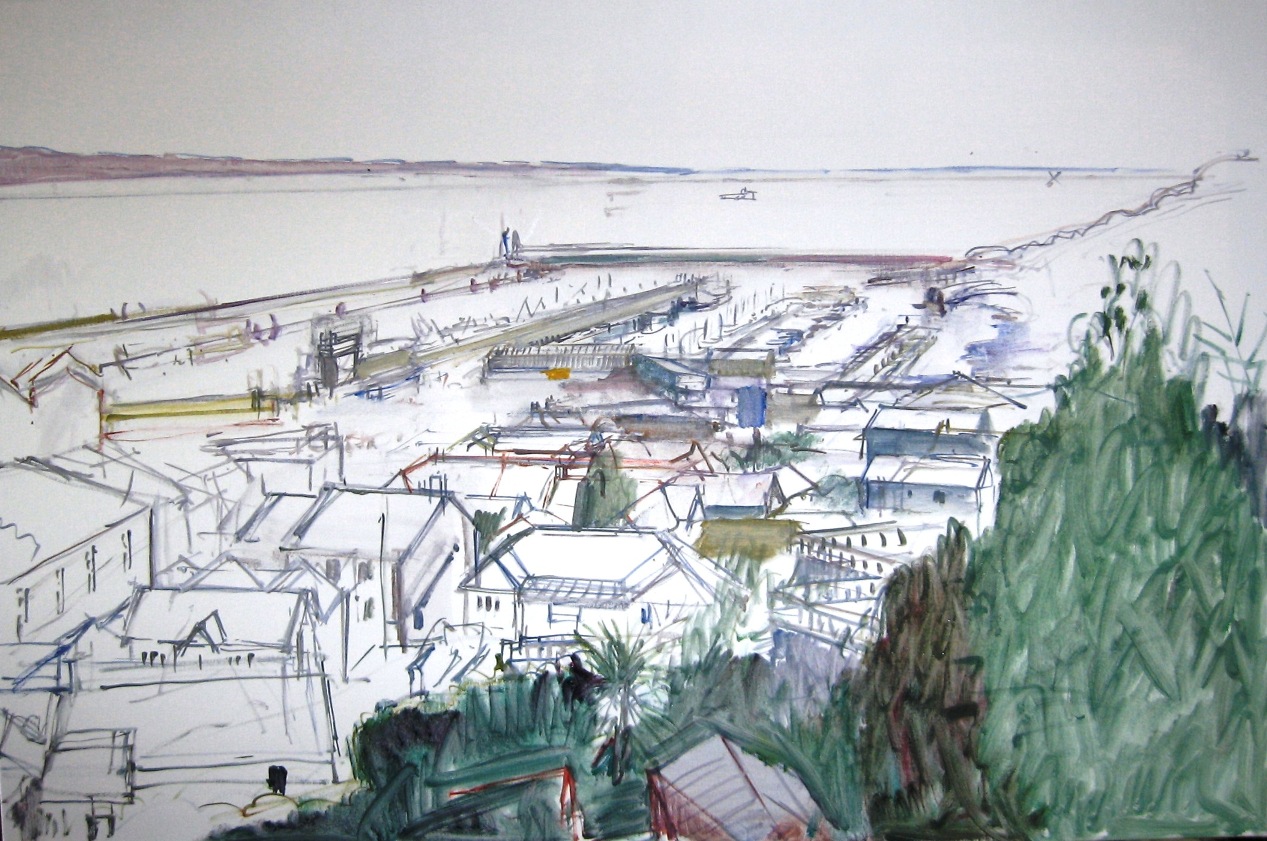 bernard-evans-artist-newlyn-methods-2-Beginning to indicate or try out colours in thinned colour-small