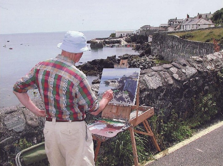 bernard-evans-artist-painting-coverack-cover-lizard-cornwall-summer-2006